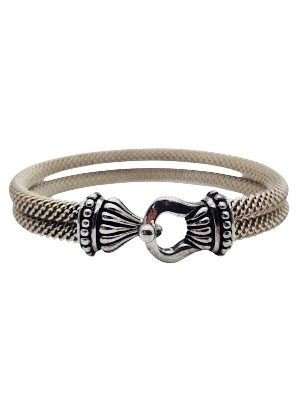 Vintage Joseph Esposito Sterling Silver Double Mesh Hook Clasp Cuff Bracelet